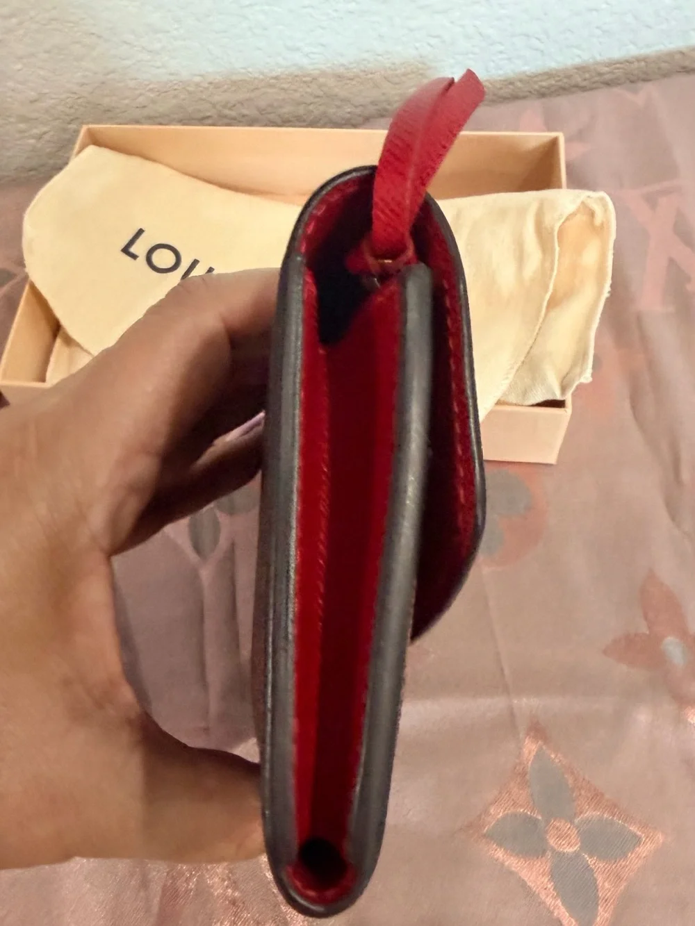 Louis Vuitton Brown & Black Damier Ebene Wallet with Red Snap